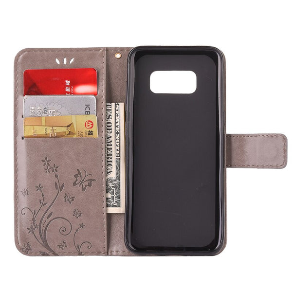Samsung S8/S8 Plus Läder Diamant Telefon Plånbok Magnetisk Fjäril Flip Telefon Väska med Kort Kontant Slot Mobiltelefon Hållare