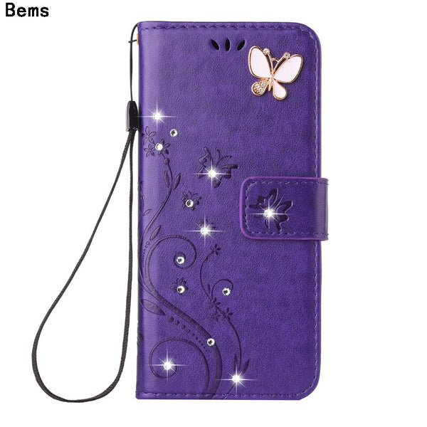 Samsung S8/S8 Plus Läder Diamant Telefon Plånbok Magnetisk Fjäril Flip Telefon Väska med Kort Kontant Slot Mobiltelefon Hållare