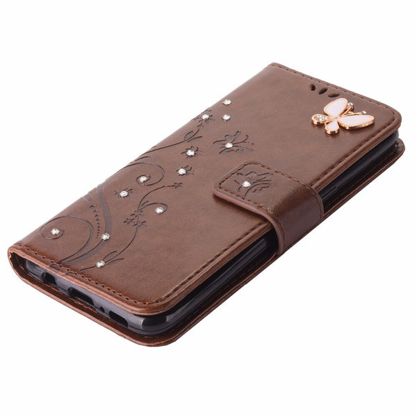 Samsung S8/S8 Plus Läder Diamant Telefon Plånbok Magnetisk Fjäril Flip Telefon Väska med Kort Kontant Slot Mobiltelefon Hållare