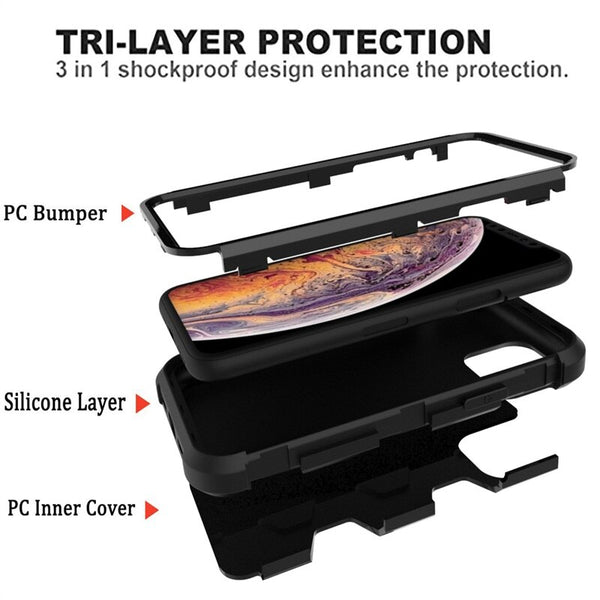 3 In 1 Shockproof Phone Case Silicone Contrast Color Cell Phone Cases for iPhone 7/8/X/XS/XR/11 Pro Max