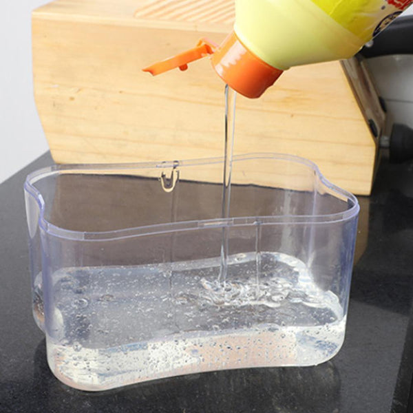 2 In 1 Kitchen Soap Dispenser with Sponge Holder Plastic Sink Storage Box Push Down Pump Dispensers