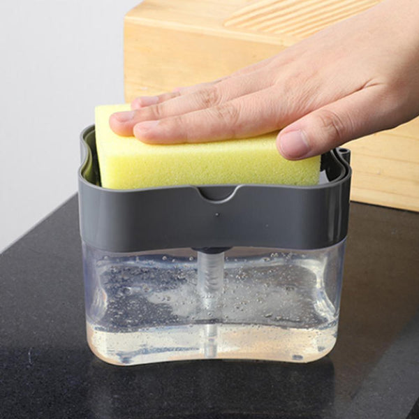 2 In 1 Kitchen Soap Dispenser with Sponge Holder Plastic Sink Storage Box Push Down Pump Dispensers