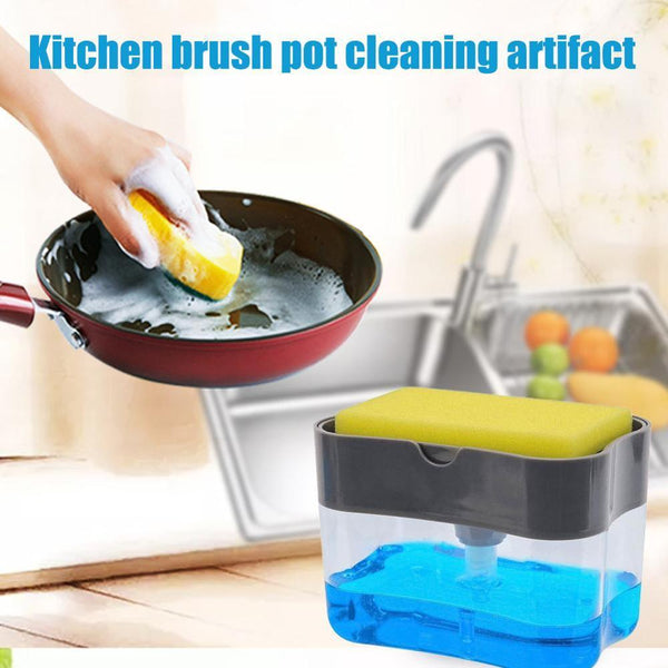 2 In 1 Kitchen Soap Dispenser with Sponge Holder Plastic Sink Storage Box Push Down Pump Dispensers