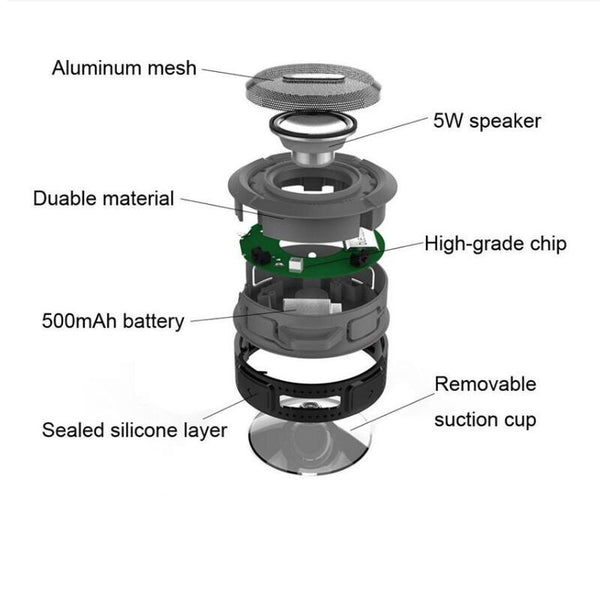 IP56 Portable Bluetooth Shower Speaker Waterproof Mini Wireless Speakers Support TF Card Hands-free Call with Suction Cup