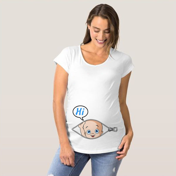 Maternity Printed T-Shirt Casual Short Sleeve Tops for Pregnant Women