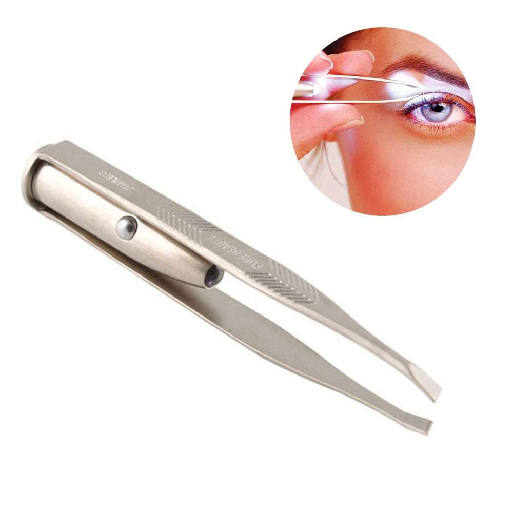 Professional Eyebrow Tweezers Stainless Steel Hair Remover with Bulit-in LED Light Makeup Tool