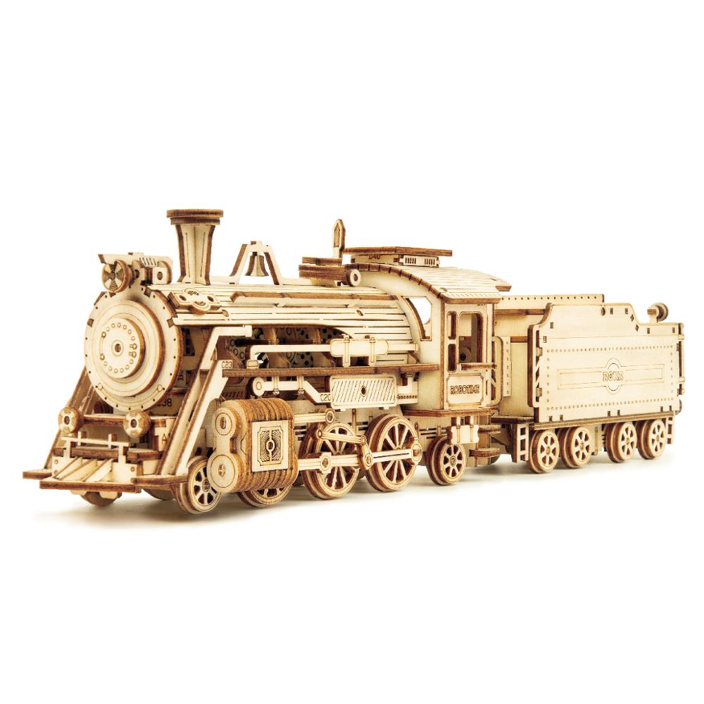 Mekanisk trämodell Byggsats DIY Craft leksakspresent för barn vuxen Grand Prix bil Prime Steam Express Truck Jeep luftskepp varmluftsballong