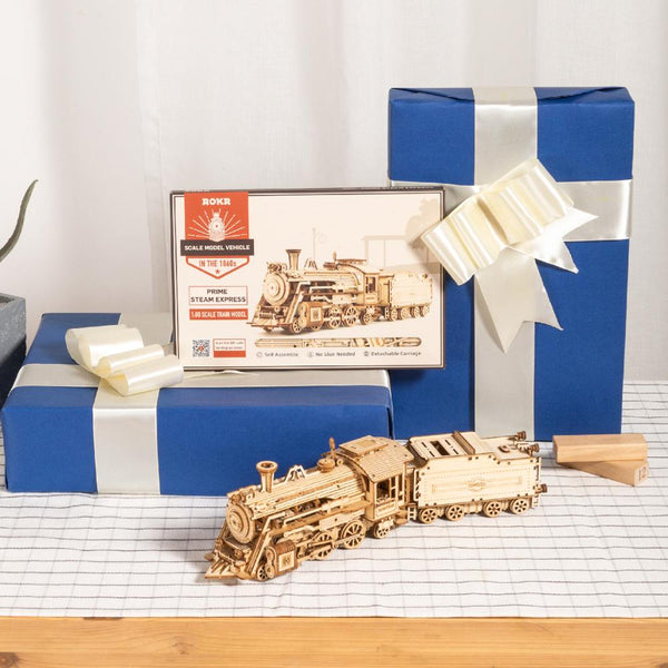 Mekanisk trämodell Byggsats DIY Craft leksakspresent för barn vuxen Grand Prix bil Prime Steam Express Truck Jeep luftskepp varmluftsballong