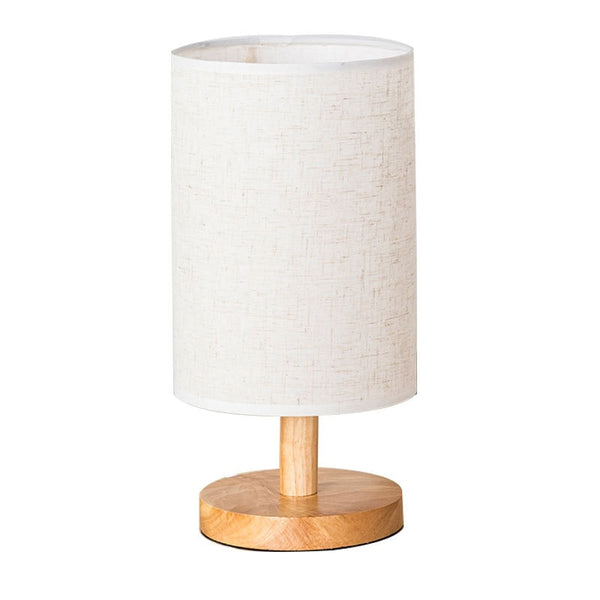 Solid Wood Table Lamp Simple Bedside Lamps with Linen Shape Warm Light for Bedroom Living Room Study