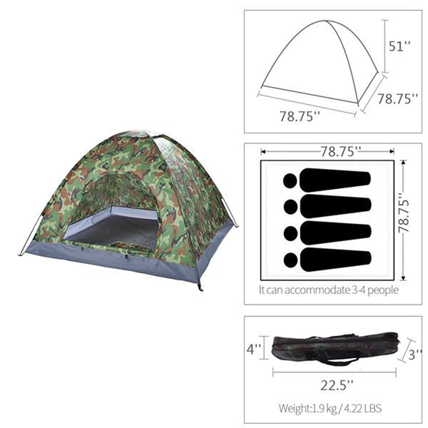 Camping Dome Tent Camouflage For 3-4 Person Family Hiking Camping