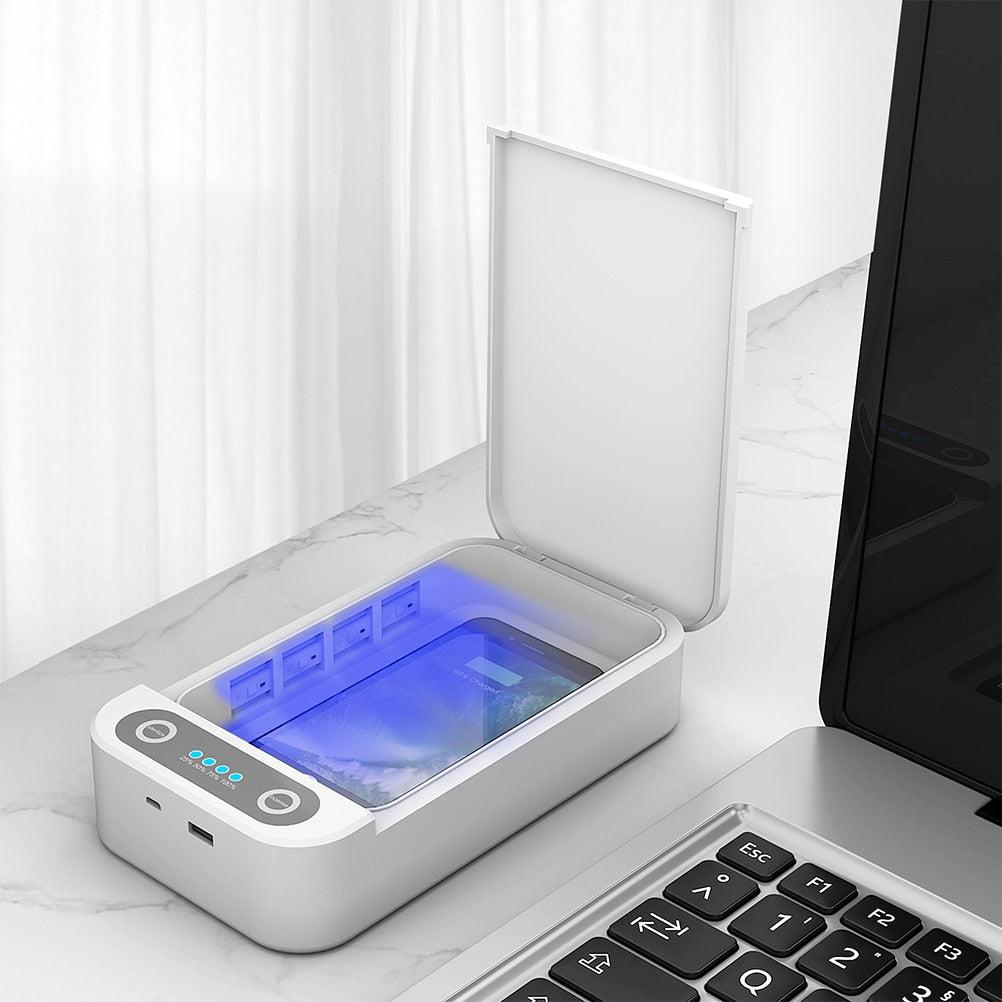 UV Light Disinfection Box Portable Cell Phone Sterilizer Wireless Charger for Jewelry Watch Smartphone
