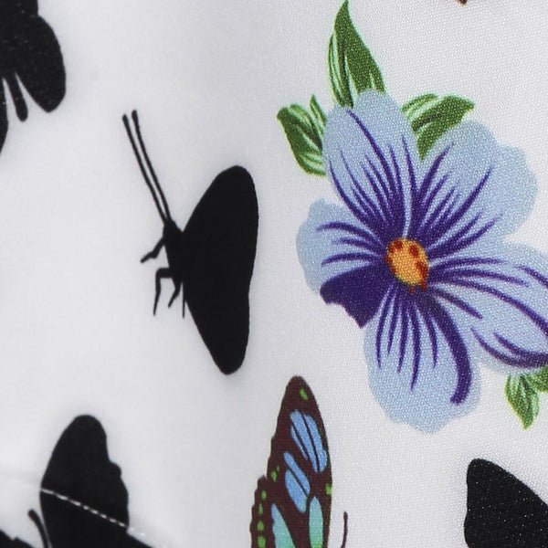 Women Floral Butterfly Tank Dress Pleat Swing Sleeveless Dresses with Bow-knot Belt Back Zipper for Party Beach Dating
