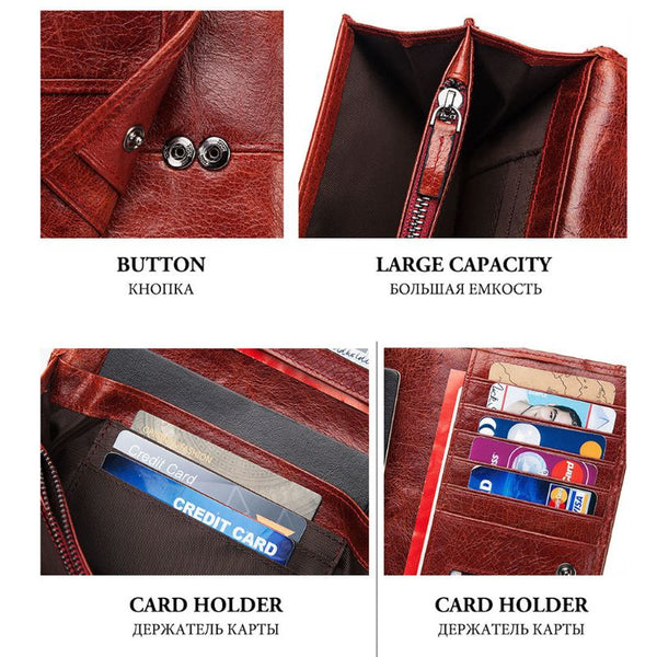 Women Genuine Leather Wallet Bifold Long Purse RFID Blocking Card Phone Holder Case Ladies Clutch
