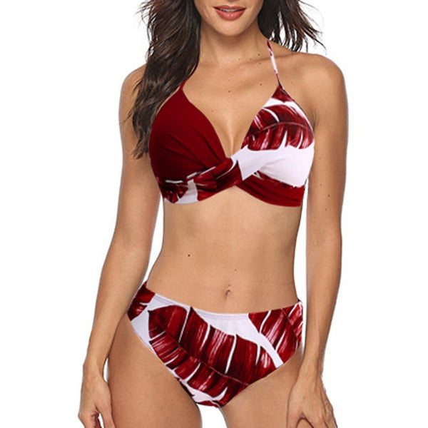 Women Padded Bikini Set Halter Strap Push-up Tops Low Waist Bottoms Two Piece Swimsuit Bathingsuit Beachwear