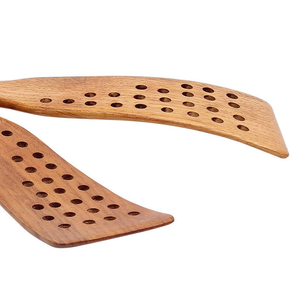 24-hole Wooden Curved Spatula Slotted Turner Cooking Untensils for Non-stick Pan