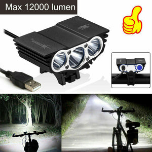 Cykellampor USB uppladdningsbar HeadLight 20000LM 3*LED cykellampa Superljusficklampa