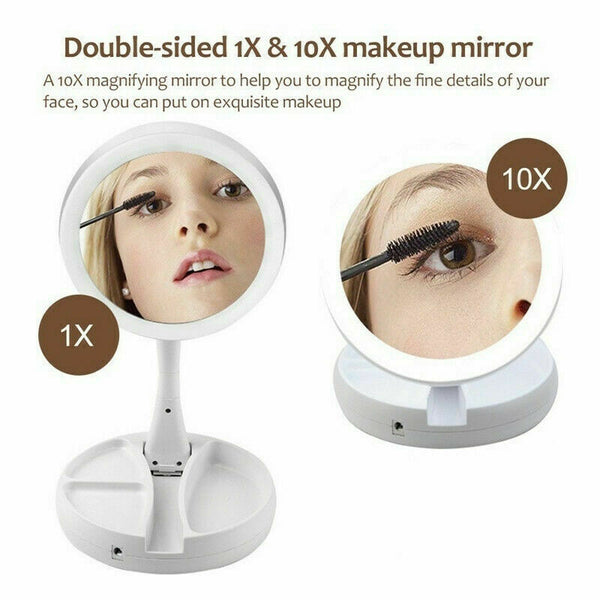 Makeup -spegel med LED -ljus 10x förstoring Fällbara upplysta speglar