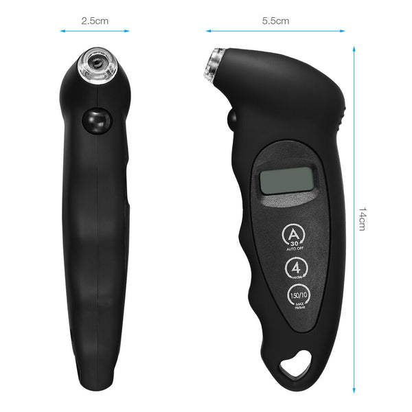 Digital däcktrycksmätare med bakgrundsbelyst LCD -display 150 PSI handhållna mätare för cykelbil