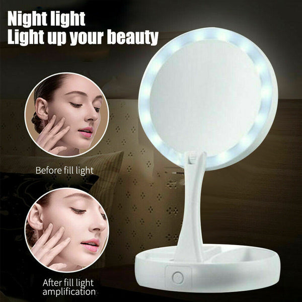 Makeup -spegel med LED -ljus 10x förstoring Fällbara upplysta speglar