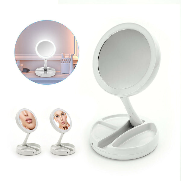 Makeup -spegel med LED -ljus 10x förstoring Fällbara upplysta speglar