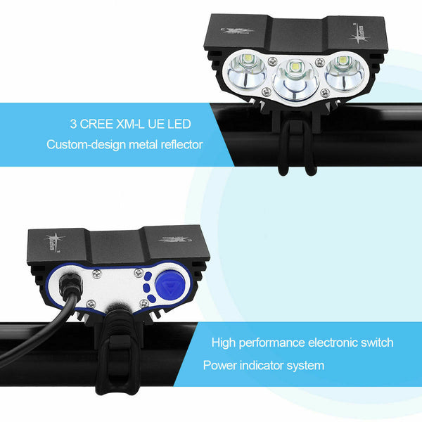 Cykellampor USB uppladdningsbar HeadLight 20000LM 3*LED cykellampa Superljusficklampa