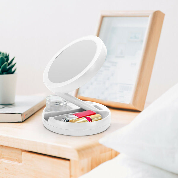 Makeup -spegel med LED -ljus 10x förstoring Fällbara upplysta speglar