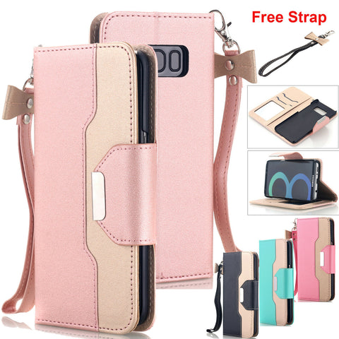 Leather Flip Phone Cover Wallet Case Card Holder with Mirror for Samsung Galaxy S9 S8 S7 Note 10+ S20